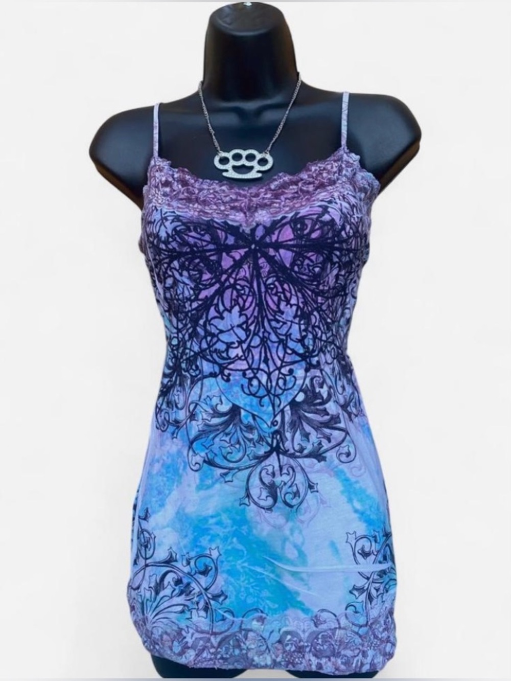 Y2k Ransom Grunge Fairy Purple & Blue Gradient Lace Trim Cami Tank Top